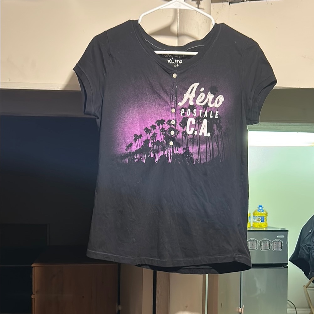 Aeropostale Black Tee with Purple Graphic